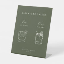Bebidas con firma de Boda verde Moss minimalista