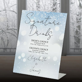 Expositor En L Bebidas con firma de guión elegante copos de nieve