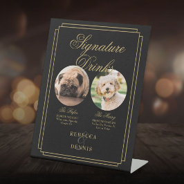Expositor En L Bebidas con firma de perro Mascota Boda negro y do