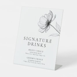 Expositor En L Bebidas con firma floral minimalista