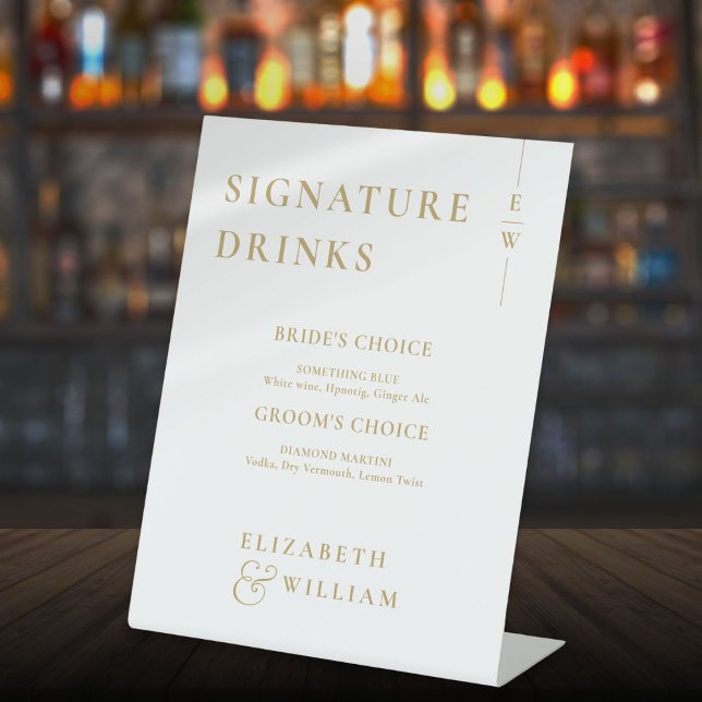 Expositor En L Bebidas con firma Gold Modern Monograma (Gold Modern Monogram Signature Drinks Pedestal Sign)