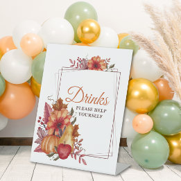 Expositor En L Bebidas de Baby Shower con flores de calabaza