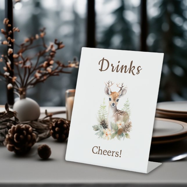 Expositor En L Bebidas de Baby Shower para animales de venados de (Winter Deer Gender Neutral Baby Shower Drinks Pedestal Sign)