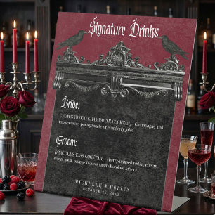 Expositor En L Bebidas de boda Burgundy Rosas y Cuervo Negro Góti