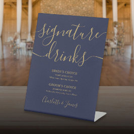 Expositor En L Bebidas De Firma De Boda Con Letra De Oro Y Azul M