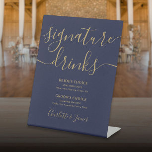 Expositor En L Bebidas De Firma De Boda Con Letra De Oro Y Azul M