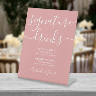 Expositor En L Bebidas de firma de boda con letra moderna rosa po
