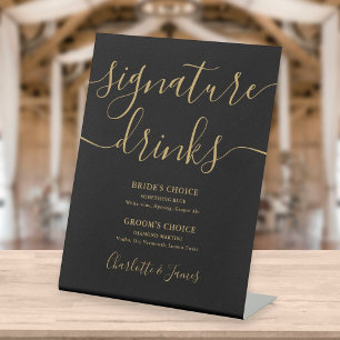 Expositor En L Bebidas De Firma De Boda Con Letra Negra Y Dorada 