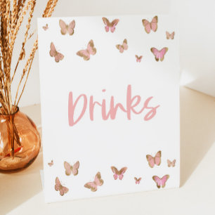 Expositor En L Bebidas de mariposa rosa Mesa Fiesta Rótulo