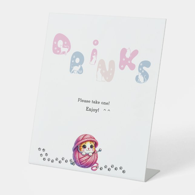 Expositor En L Bebidas de primer cumpleaños de un gato lindo (Anverso)