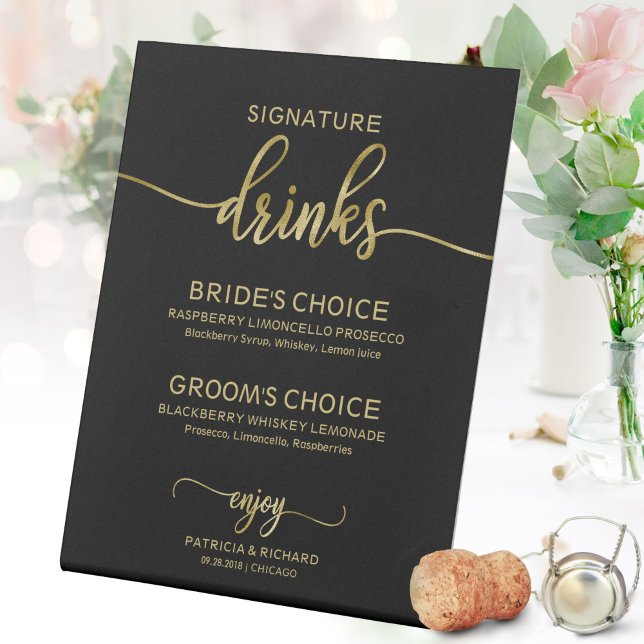 Expositor En L Bebidas Destacadas Letra Dorada Elegante para Boda (Subido por el creador)