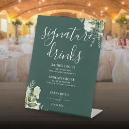 Expositor En L Bebidas Signature de Boda Floral Esmeralda