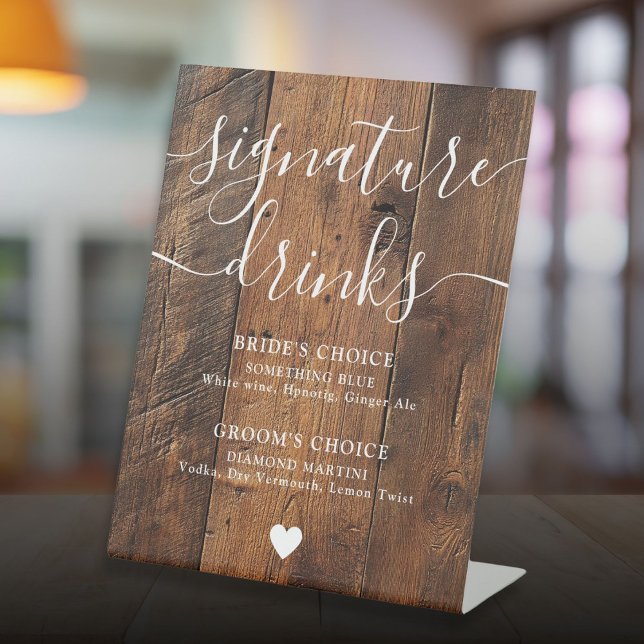 Expositor En L Bebidas Típicas de Granero Boho de Madera Rústica (Rustic Wood Boho Barn Signature Drinks Pedestal Sign)