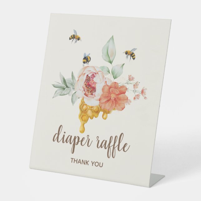 Expositor En L Bee Floral Honeycomb Baby Shower Diaper Raffle (Anverso)