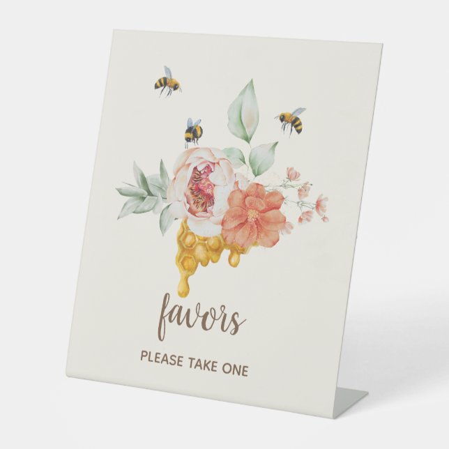 Expositor En L Bee Floral Honeycomb Baby Shower Favores (Anverso)
