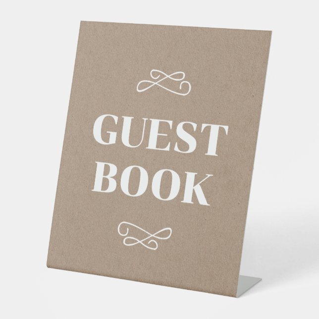 Expositor En L Beige Kraft White Flourish Guest Book (Anverso)