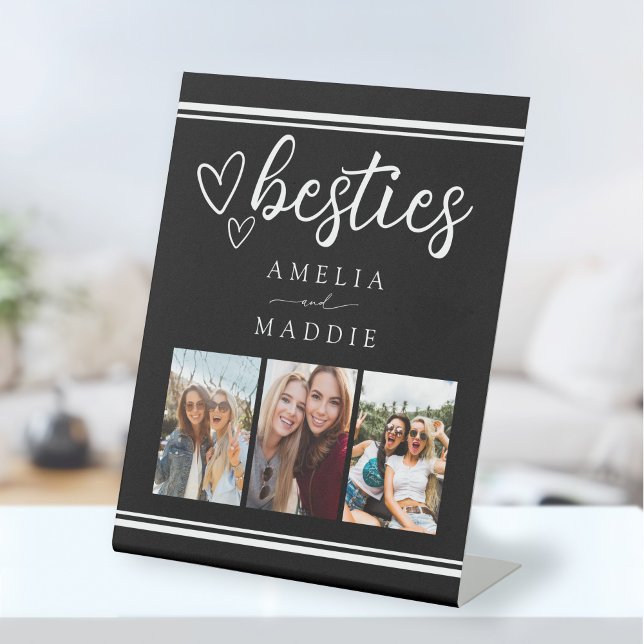 Expositor En L Besties Modern Photo Collage Black and White  (Besties Modern Photo Collage Black and White Pedestal Sign
)
