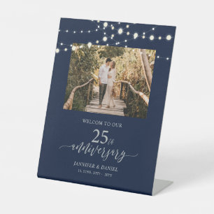 Expositor En L Bienvenida 25º Aniversario de Boda Plata y Azul