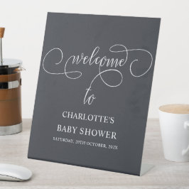 Expositor En L Bienvenida a baby shower con caligrafía minimalist