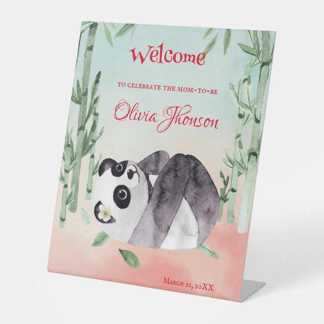 Expositor En L Bienvenida a Baby Shower de género de pandas tamba (Anverso)