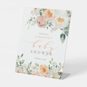 Expositor En L Bienvenida a Baby Shower del Chica Peach Baby In B