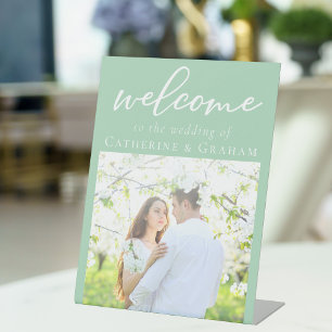 Expositor En L Bienvenida a Boda de fotografía de la pareja verde