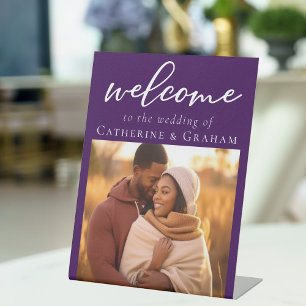 Expositor En L Bienvenida a Boda de fotografía Royal Purple Coupl