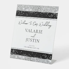 Expositor En L Bienvenida a Boda Purpurina negro y plateado de in