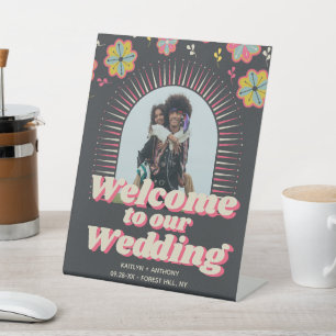 Expositor En L Bienvenida a Boda Retro Groovy de Flower Power 70