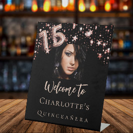 Expositor En L Bienvenida a estrellas de fotos de oro de rosa neg