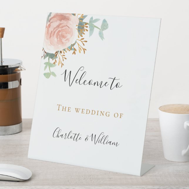 Expositor En L Bienvenida a eucalipto floral rosa rosado boda (In Situ)
