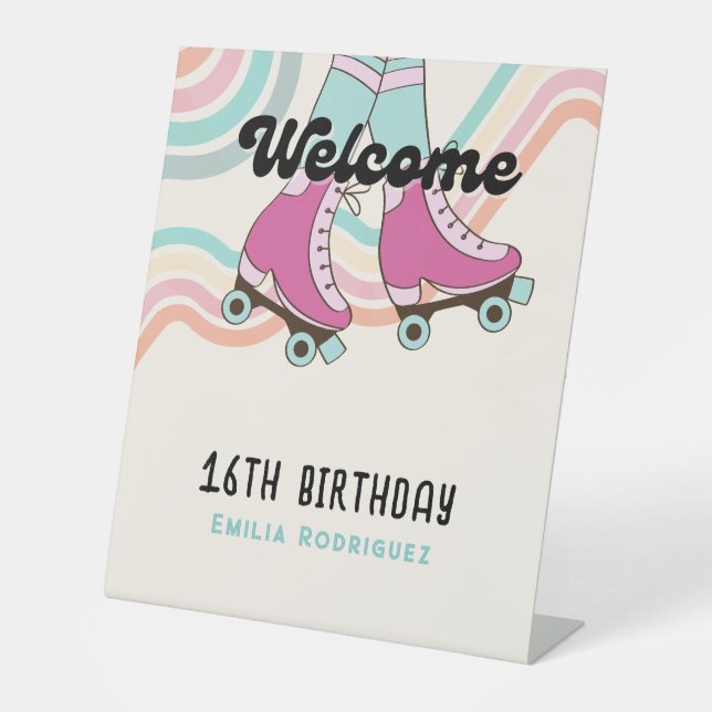 Expositor En L Bienvenida a Fiesta de patinaje rockero y rollo de (Anverso)