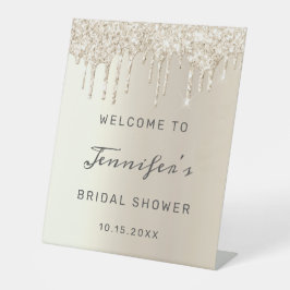 Expositor En L Bienvenida a la ducha de novia Purpurina de marfil
