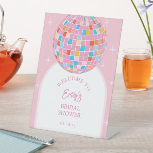 Expositor En L Bienvenida a la ducha de novias Retro Pink Disco B