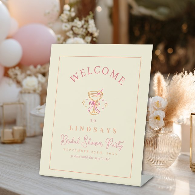 Expositor En L Bienvenida a la Fiesta de Despedida de Soltera con (Coctail Bridal Shower Welcome Pedestal Sign)