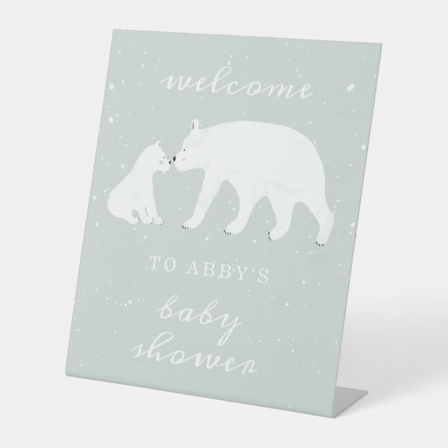 Expositor En L Bienvenida a Polar Bear Snow Boy Mama Baby Shower (Anverso)