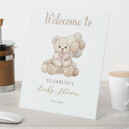 Expositor En L Bienvenida al Baby Shower con osito y globos