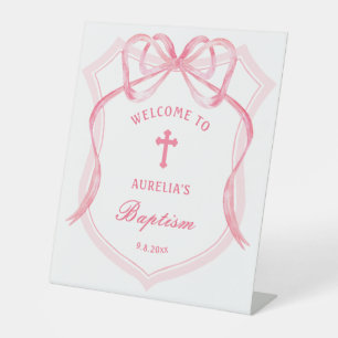 Expositor En L Bienvenida al bautismo Escudo Bow Rosado
