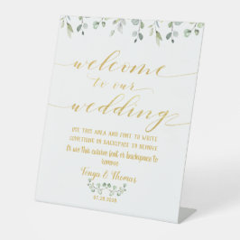 Expositor En L Bienvenida Boda de la caligrafía de verde y oro