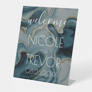 Expositor En L Bienvenida Boda Personalizada Verde Teal Oro