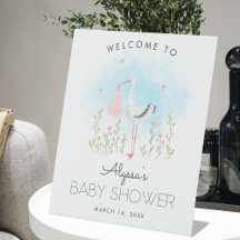 Bienvenida de Baby Shower de Cute Watercolor Stork