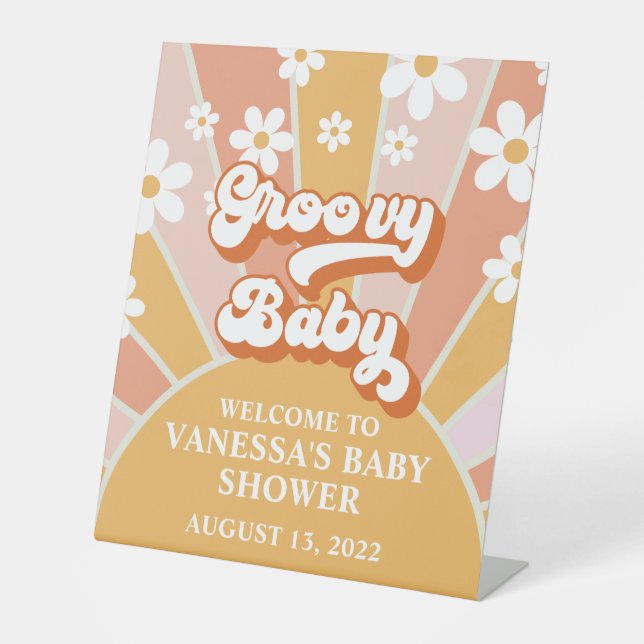 Expositor En L Bienvenida de Baby Shower Groovy Baby Retro Sunshi (Anverso)