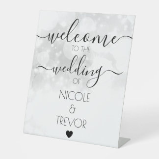 Expositor En L Bienvenida de boda personalizada con caligrafía Bo