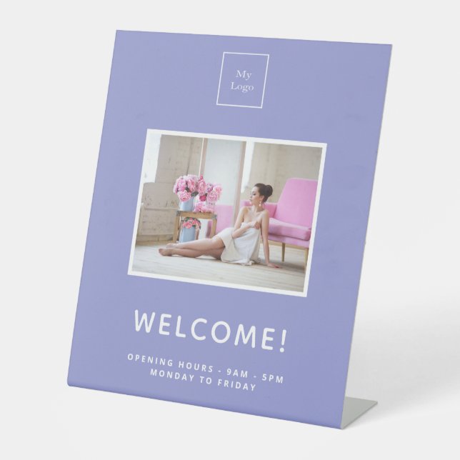 Expositor En L Bienvenida de fotos de lavanda violeta con logotip (Anverso)