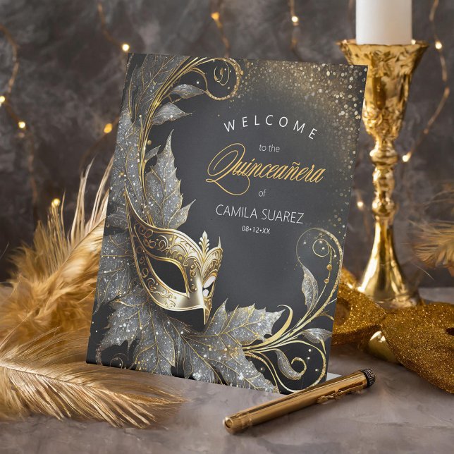 Expositor En L Bienvenida de la mascarada Quinceañera Dorado Negr (Subido por el creador)