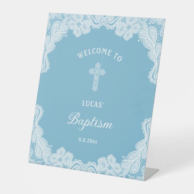 Expositor En L Bienvenida del bautismo azul en Pastel (Anverso)