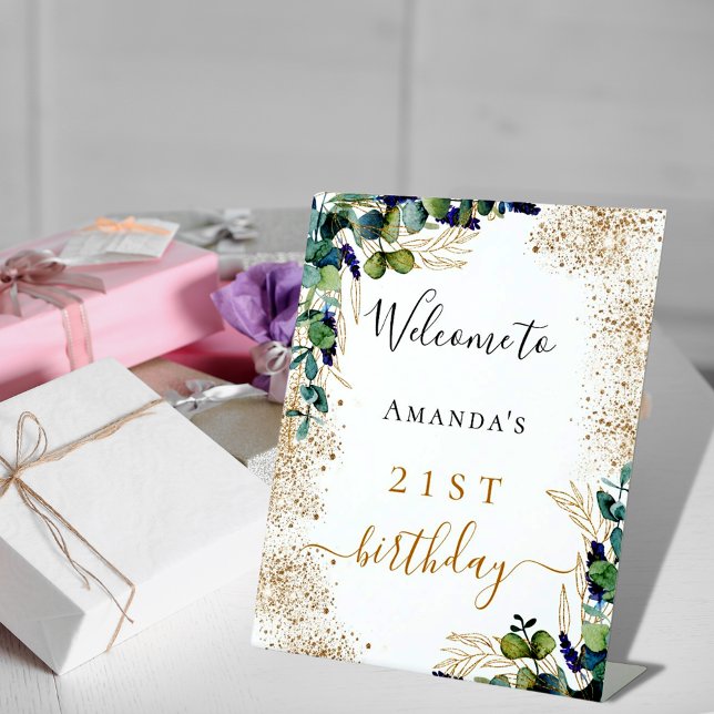 Expositor En L Bienvenida elegante con eucalipto de cumpleaños (Subido por el creador)