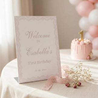 Expositor En L Bienvenida niña cumpleaños primero con encaje rosa