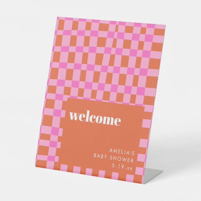 Expositor En L Bienvenida personalizada para baby shower abstract (Anverso)