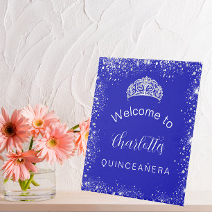 Expositor En L Bienvenida purpurina quinceanera real azul platead